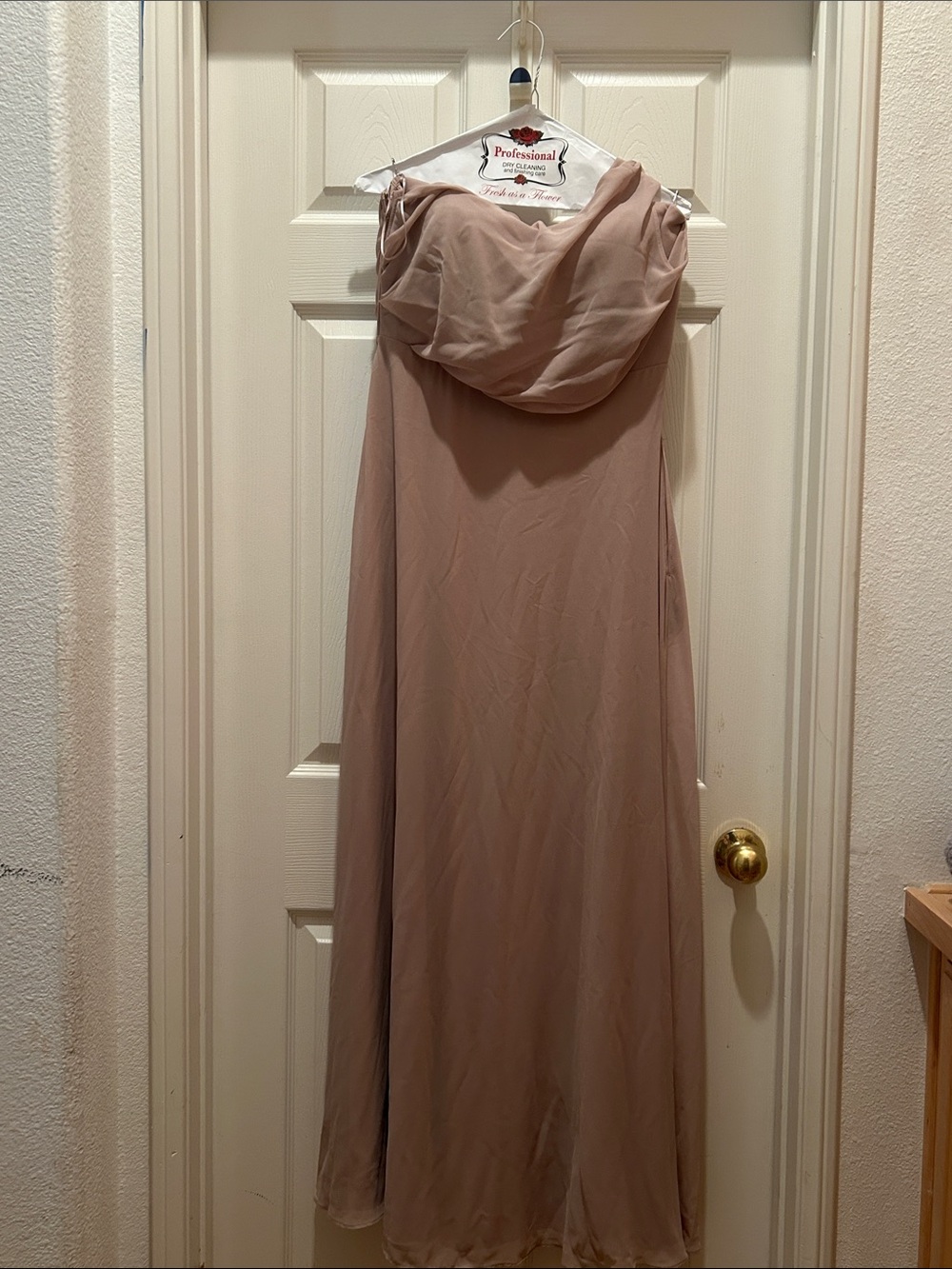One-Shoulder Chiffon Cowl Neck Evening Dress in Blush